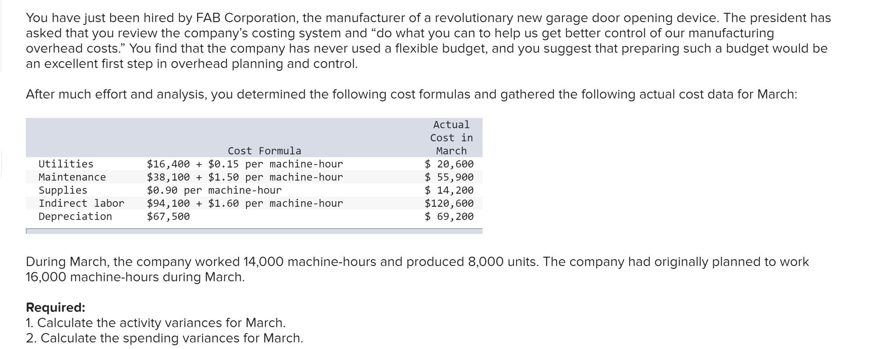 You have just been hired by FAB Corporation, the
