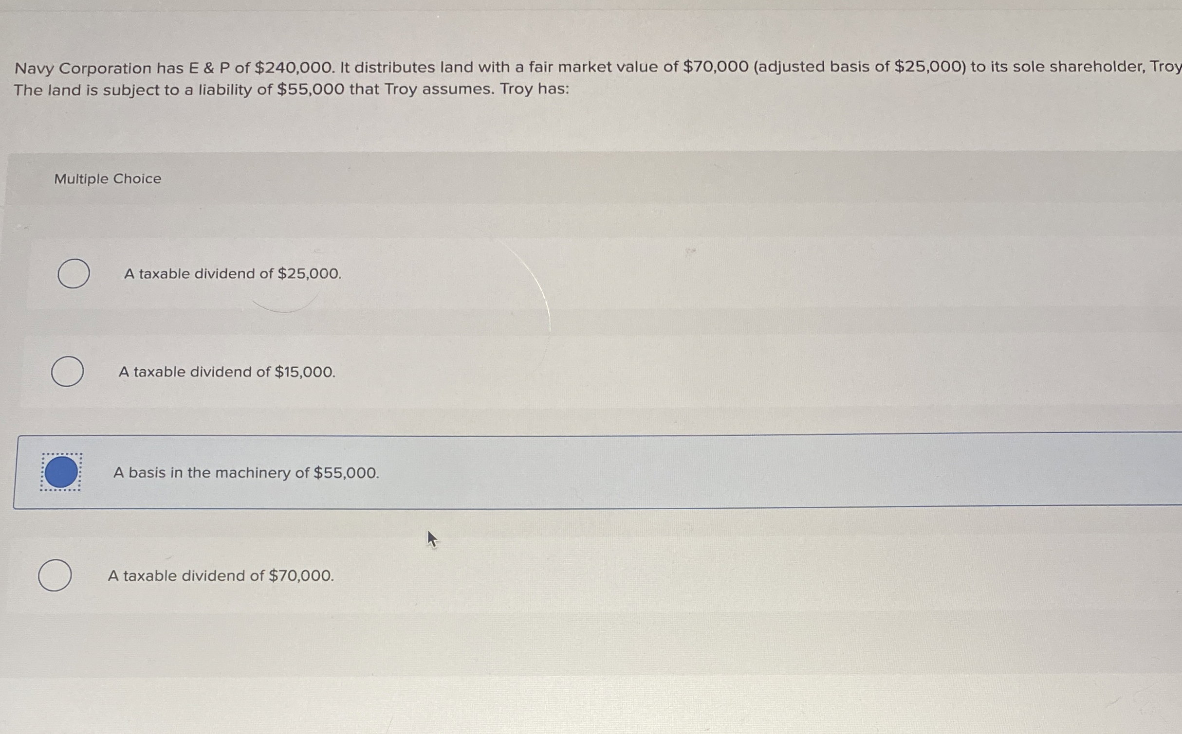 Navy Corporation has E & P of $ 2 4 0 , 0 0 0 .