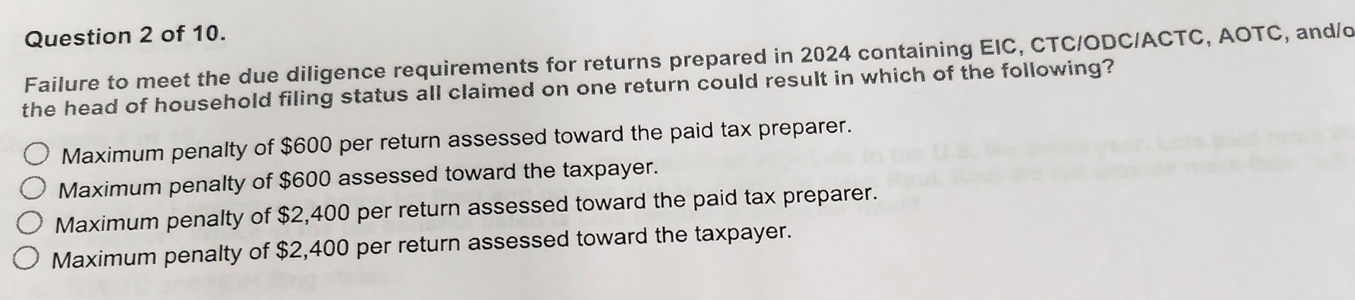 Question 2 of 1 0 . Failure to meet the due