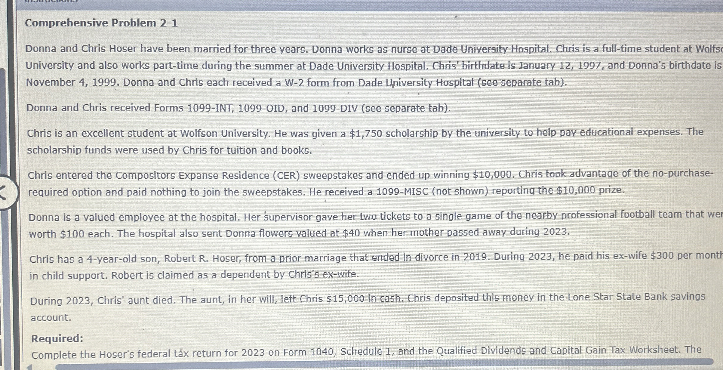 Comprehensive Problem 2 - 1 Donna and Chris Hoser