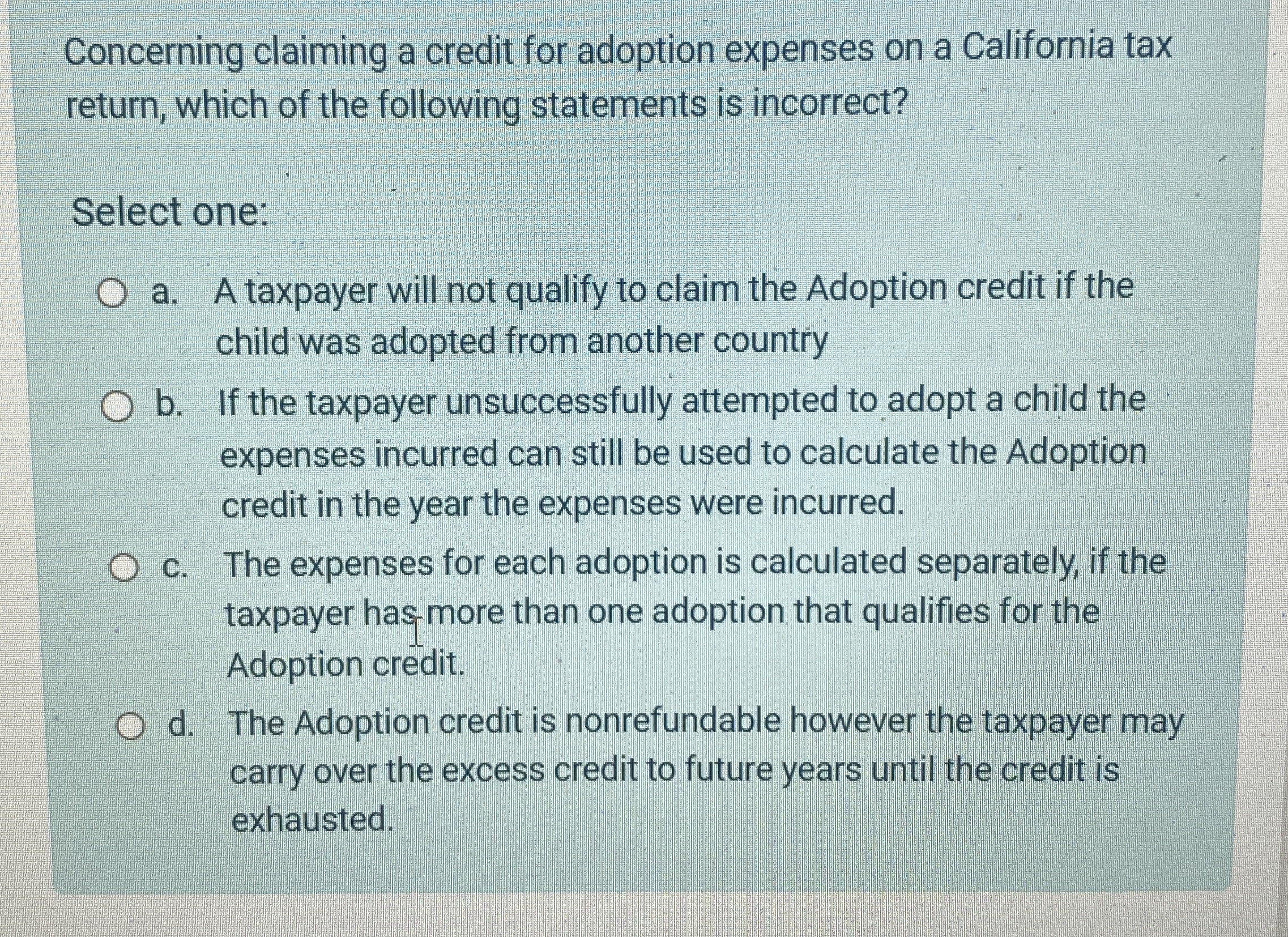 Concerning claiming a credit for adoption