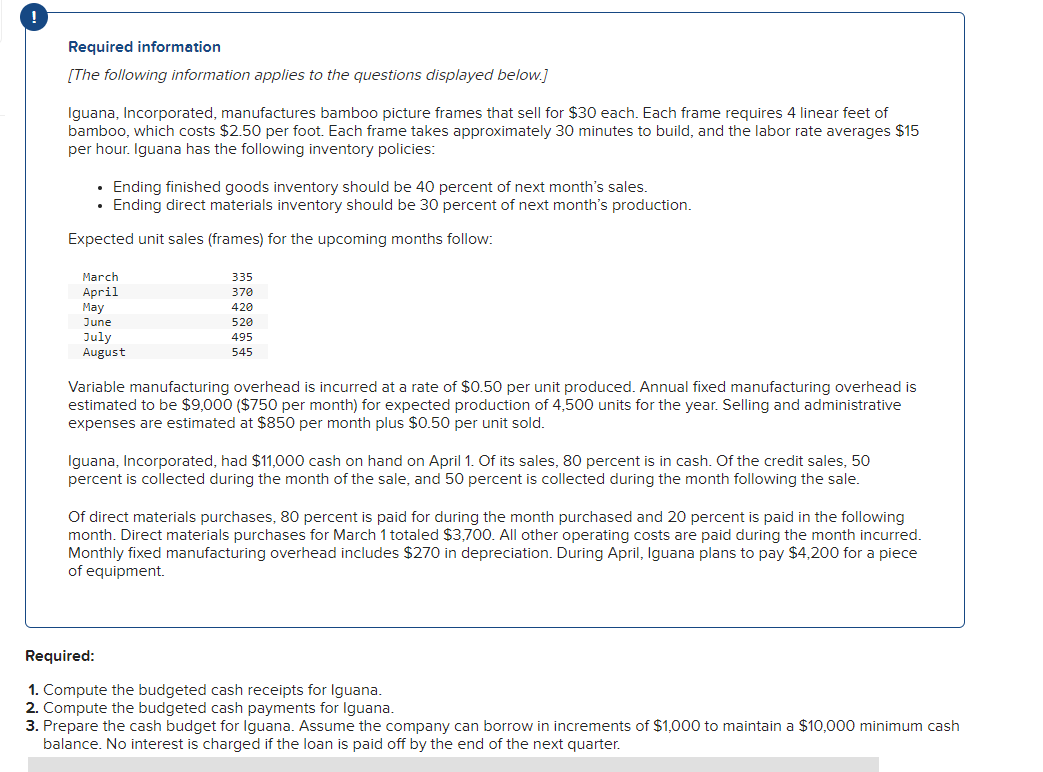 Required information [ The following information