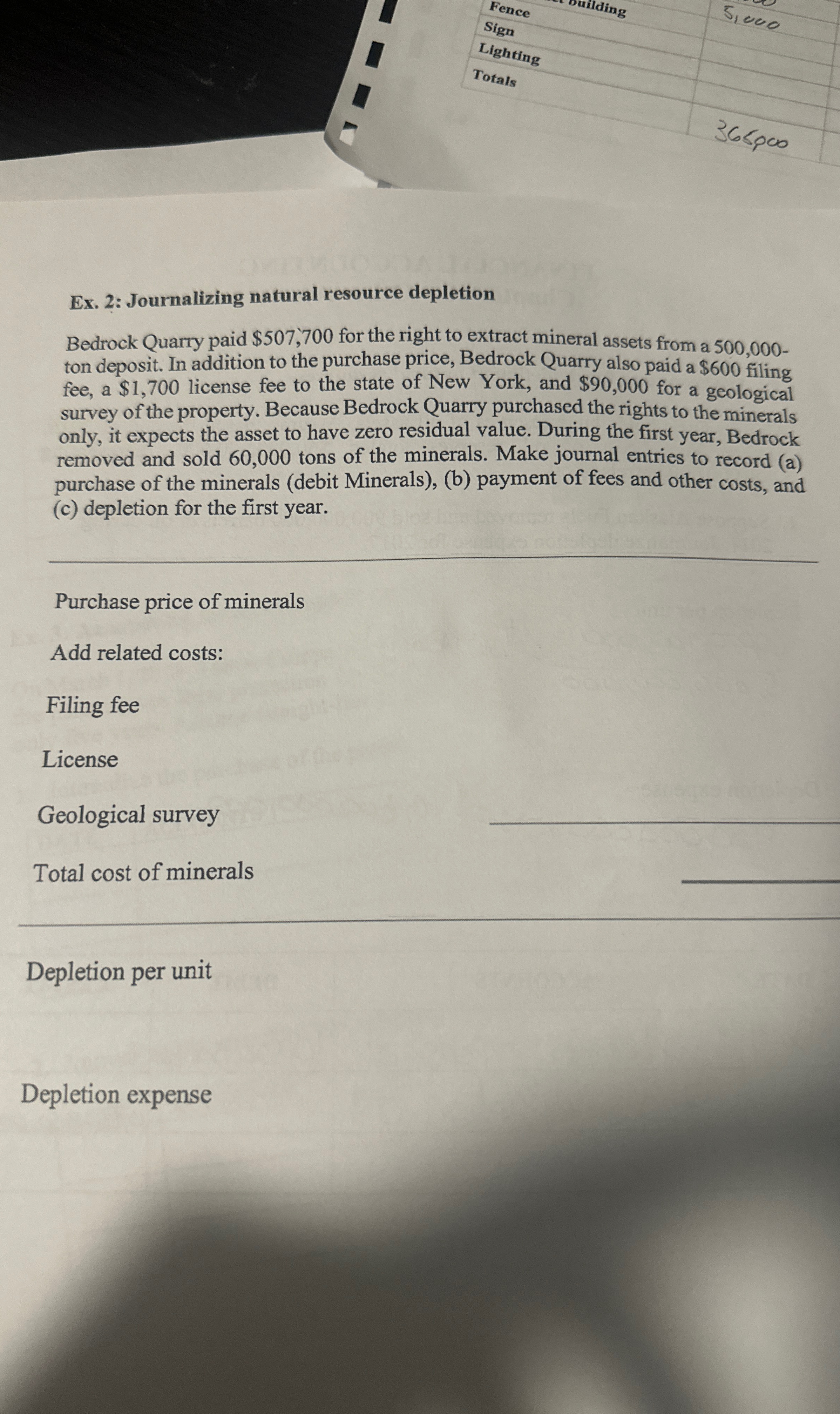 Ex . 2 : Journalizing natural resource depletion