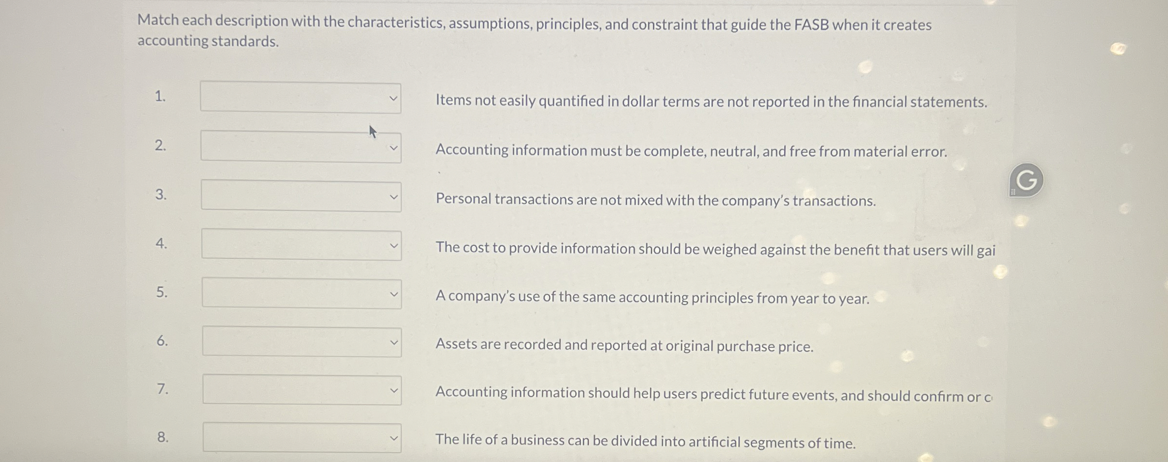 Match each description with the characteristics,