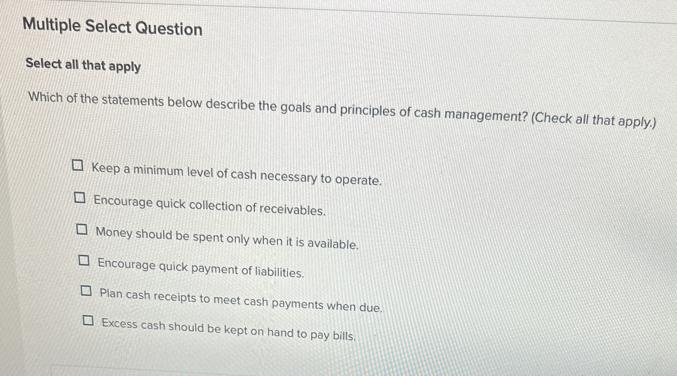 Multiple Select Question Select all that apply