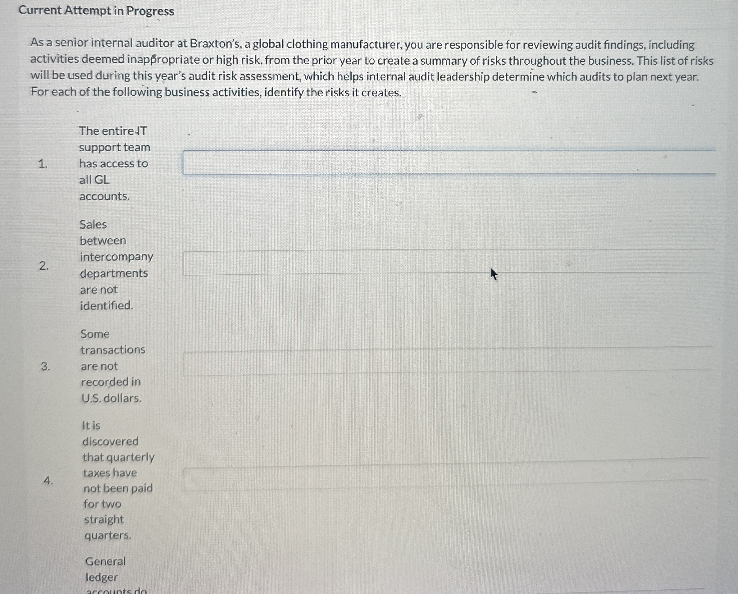 Current Attempt in Progress As a senior internal