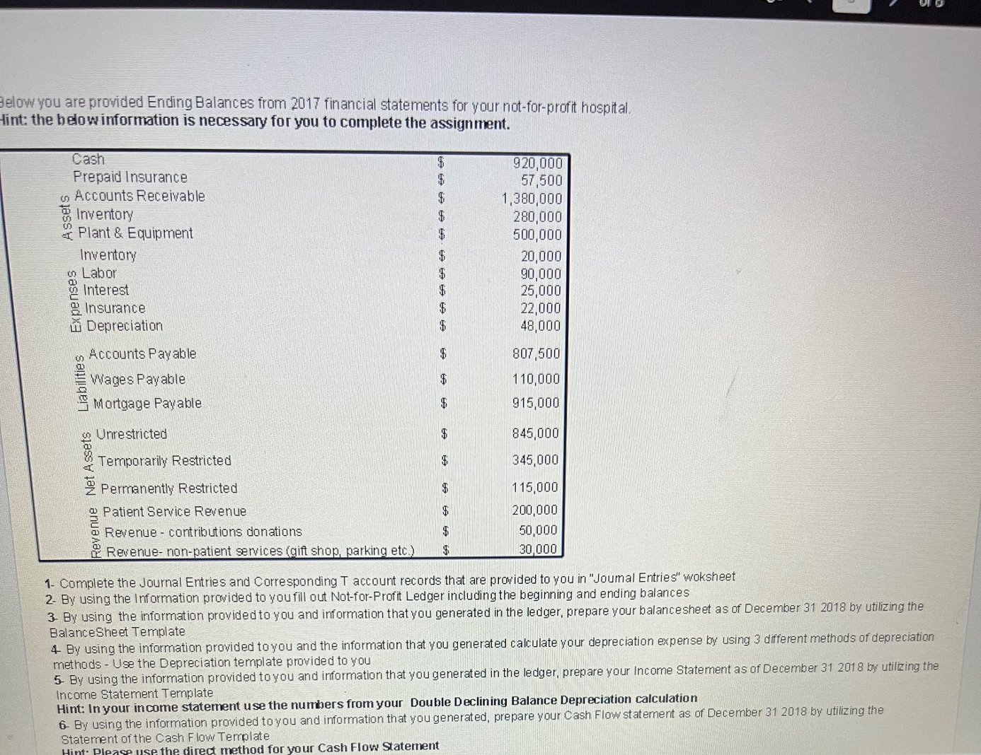 Below you are provided Ending Balances from 2 0 1