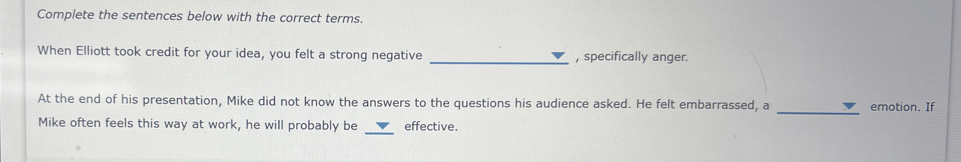 Complete the sentences below with the correct