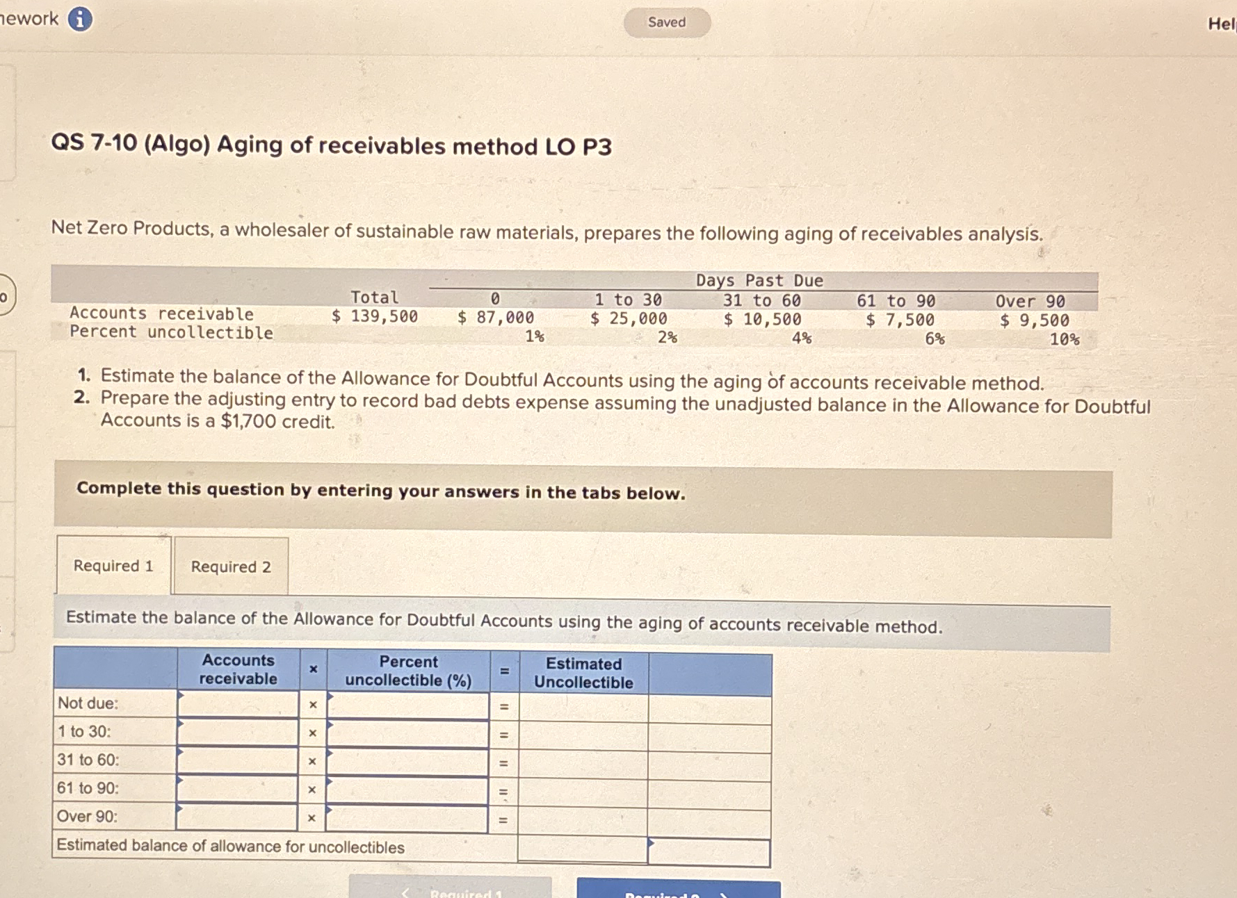 ework ( i ) QS 7 - 1 0 ( Algo ) Aging of