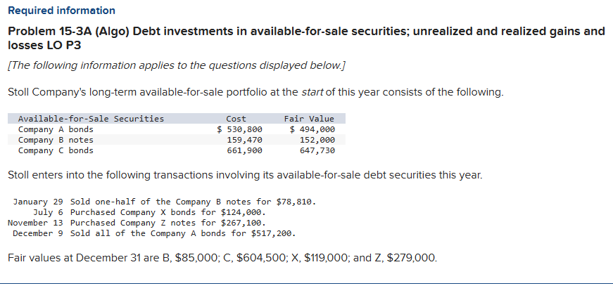 Required information Problem 1 5 - 3 A ( Algo )