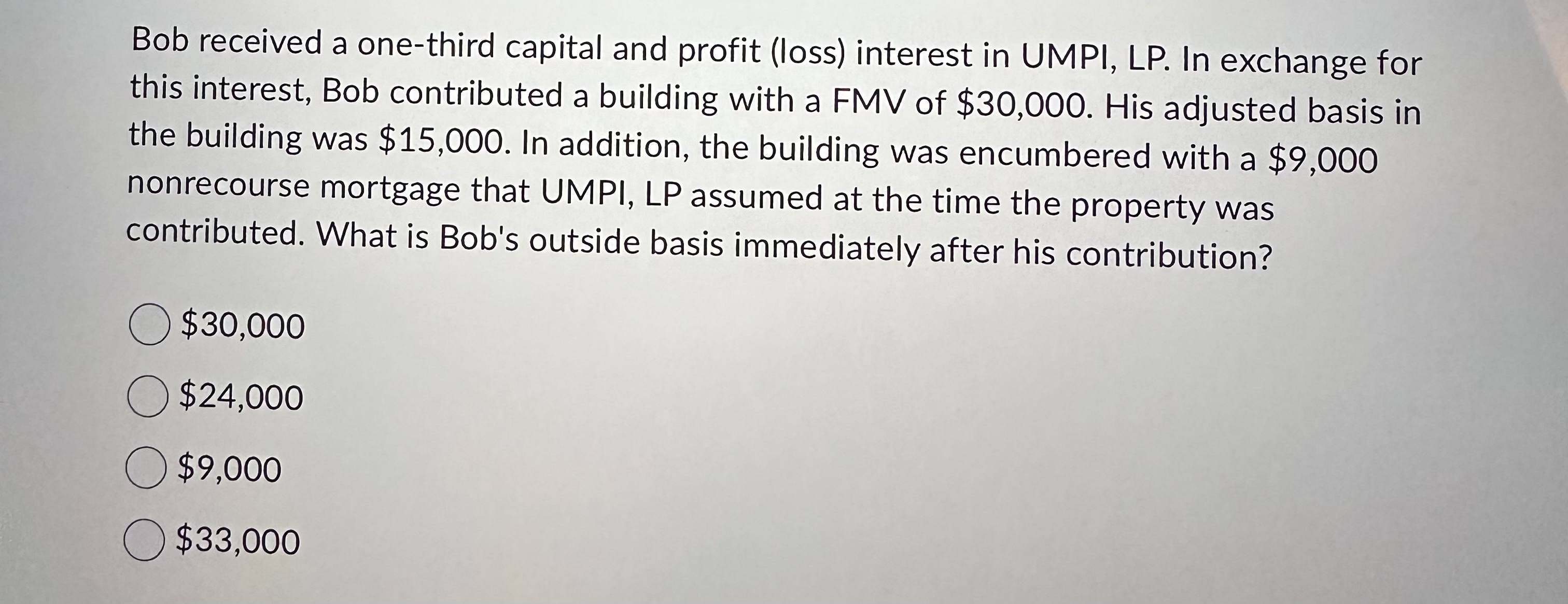 Bob received a one - third capital and profit (