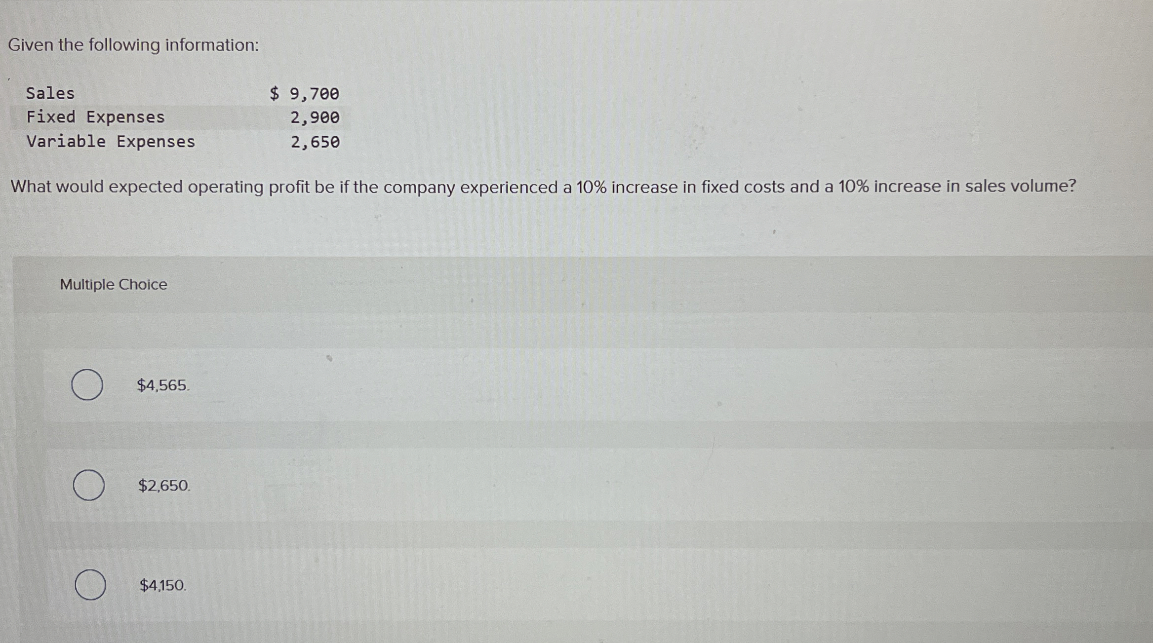 Given the following information: \ table [ [