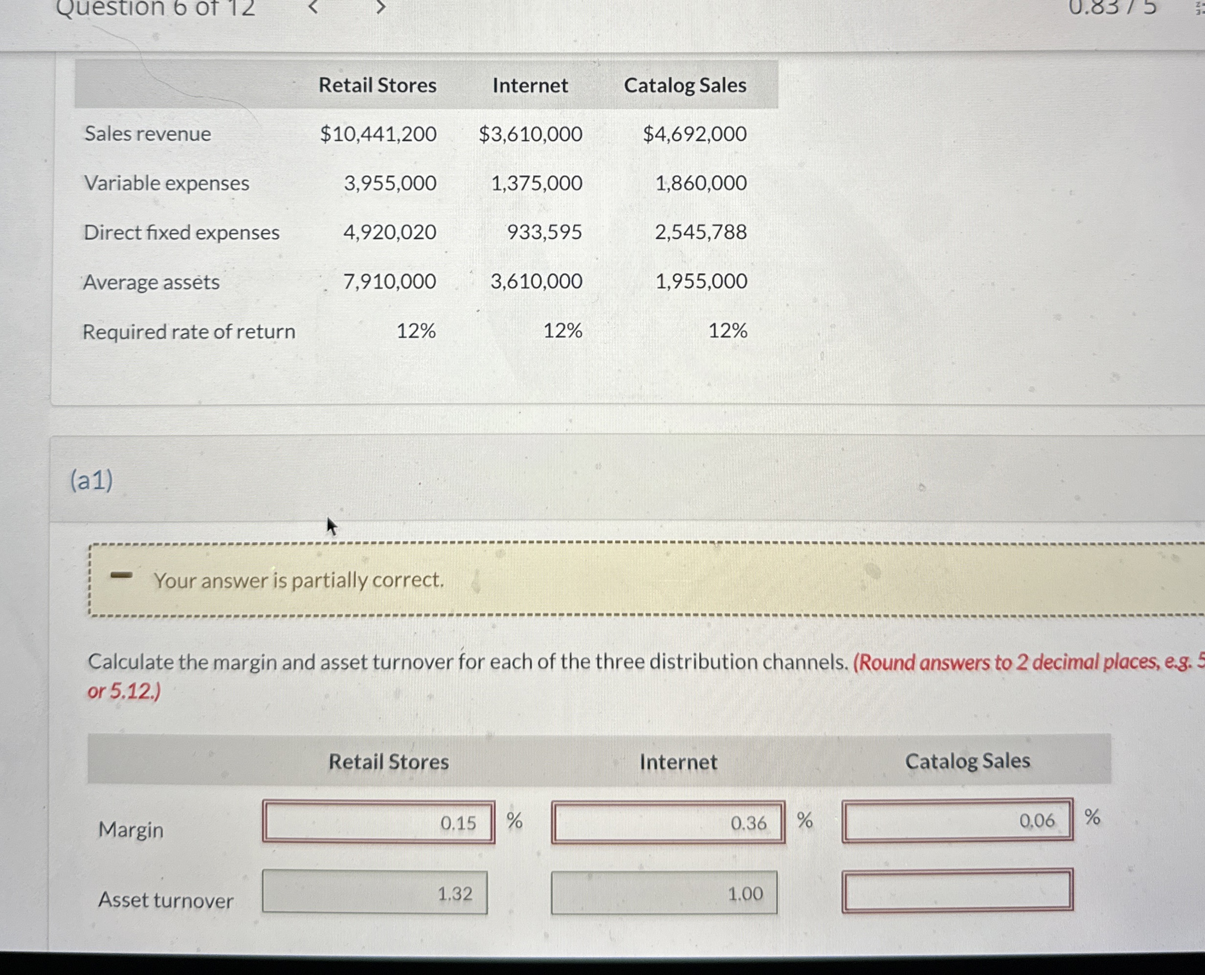 Question 6 of 1 2 \ table [ [ , Retail