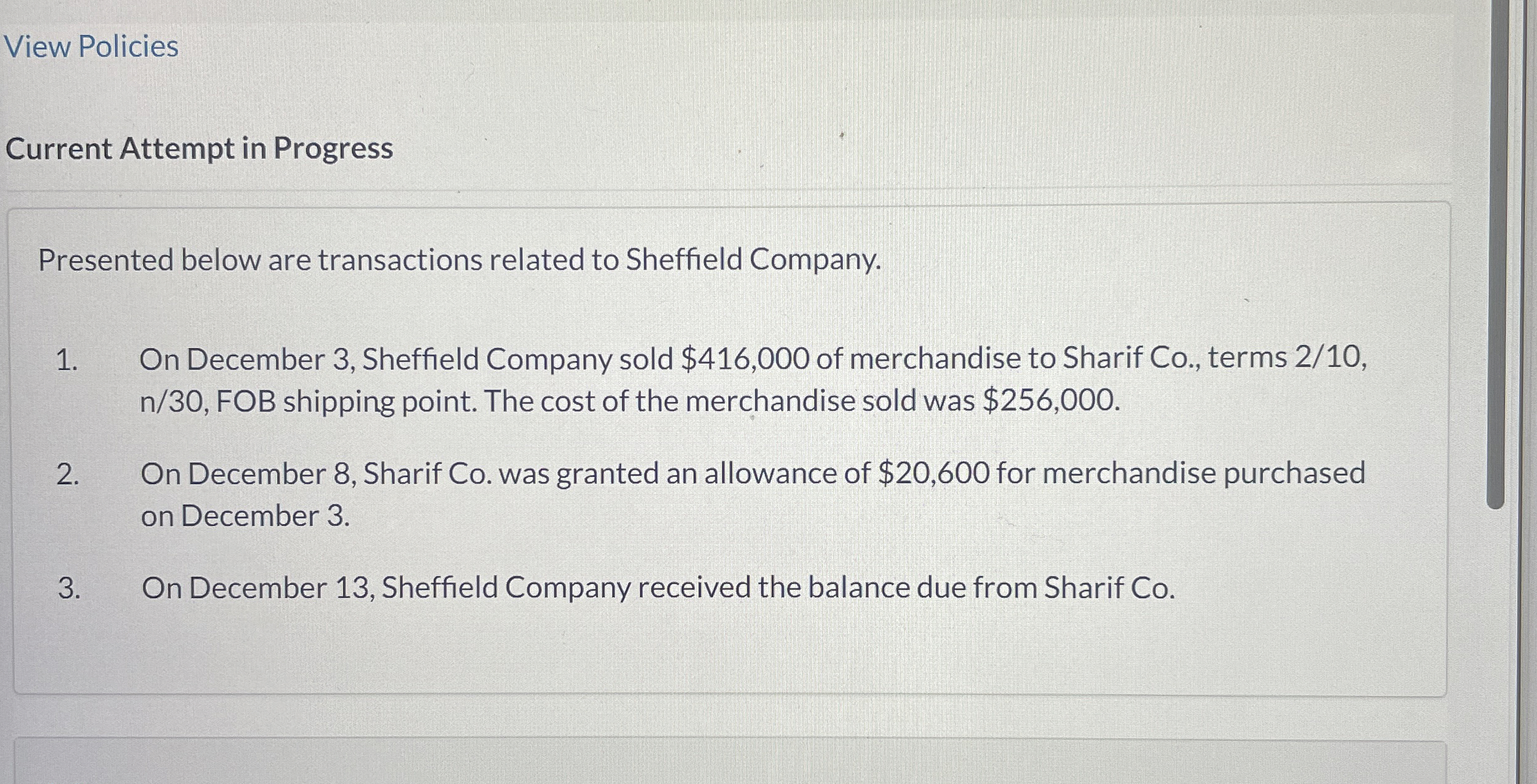 View Policies Current Attempt in Progress