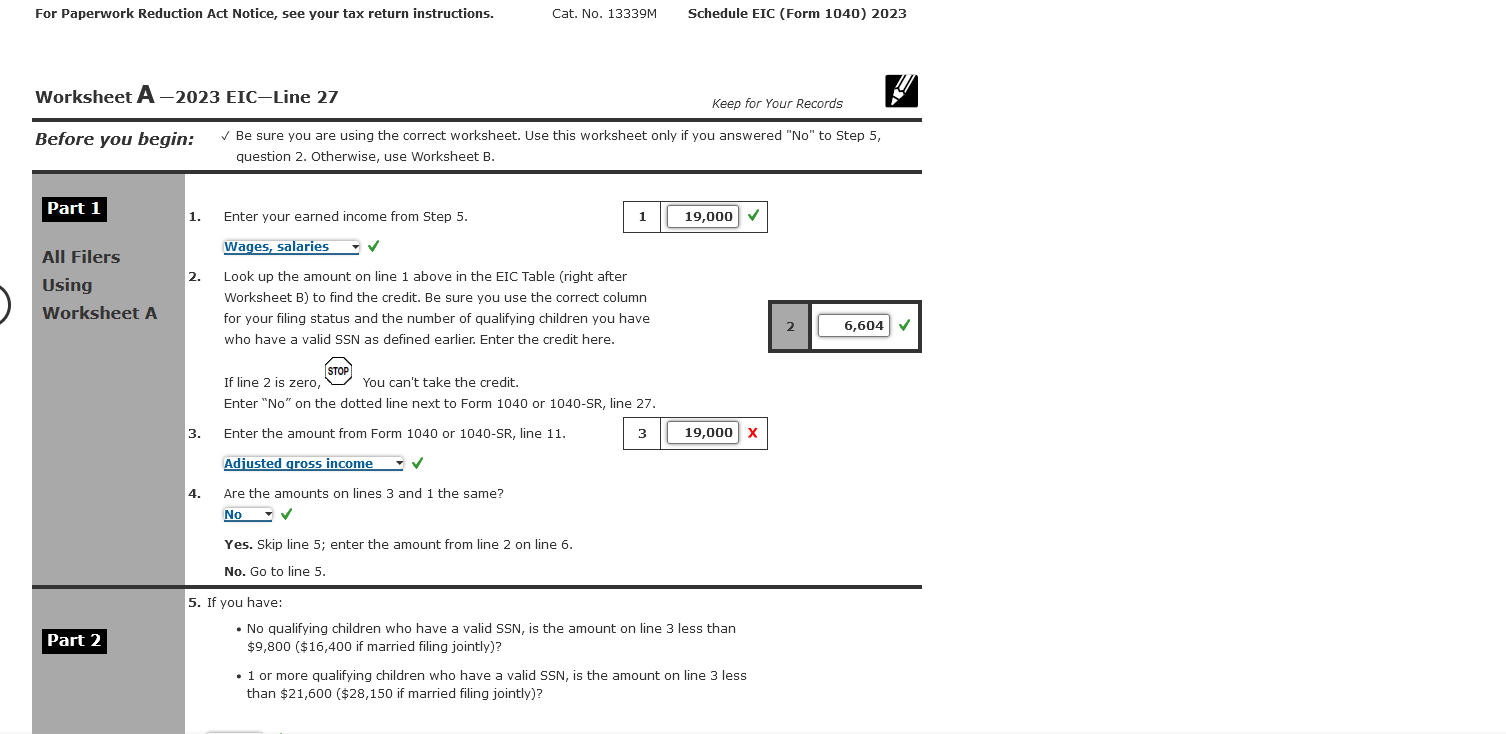 Worksheet A - 2 0 2 3 EIC - Line 2 7 Before you