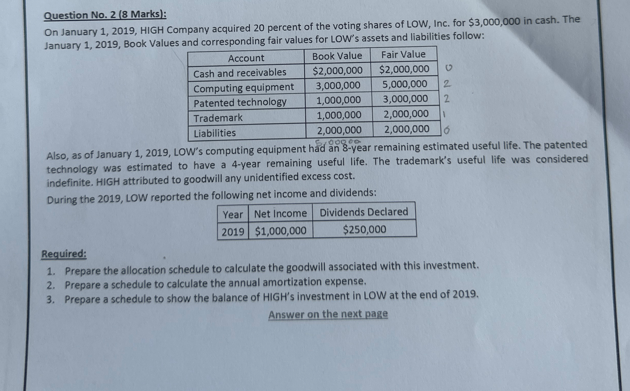 Question No . 2 ( 8 Marks ) : On January 1 , 2 0