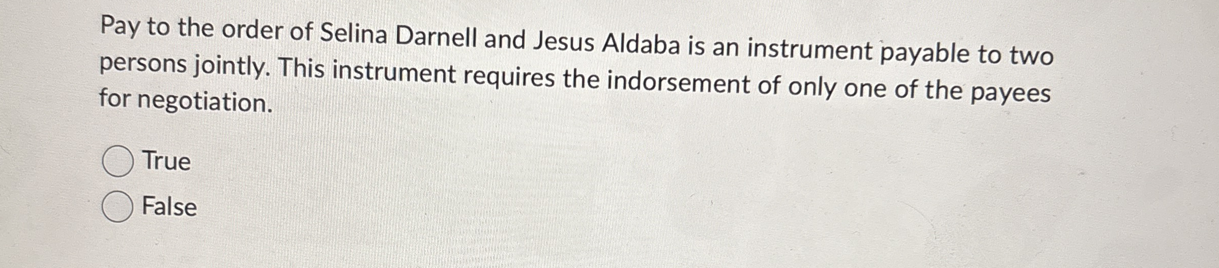 Pay to the order of Selina Darnell and Jesus
