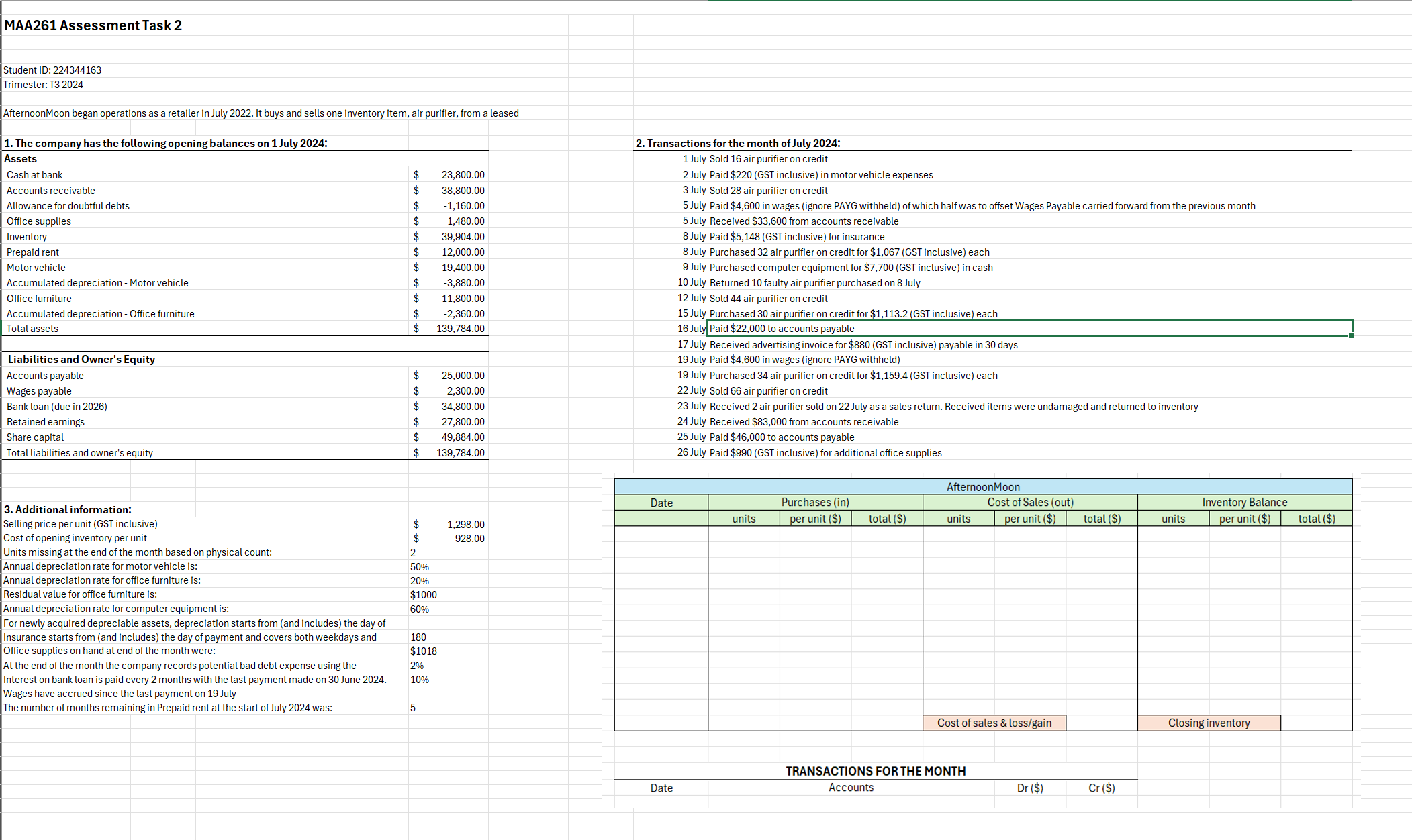 Fill in the stock card and the general journal.