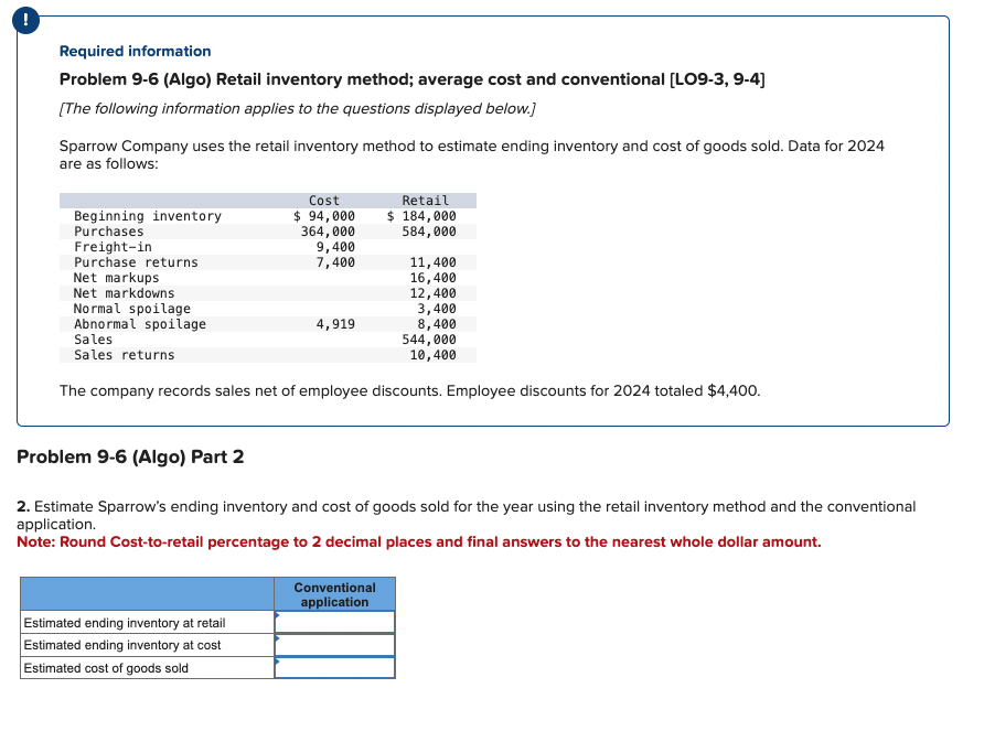 ! Required information Problem 9 - 6 ( Algo )