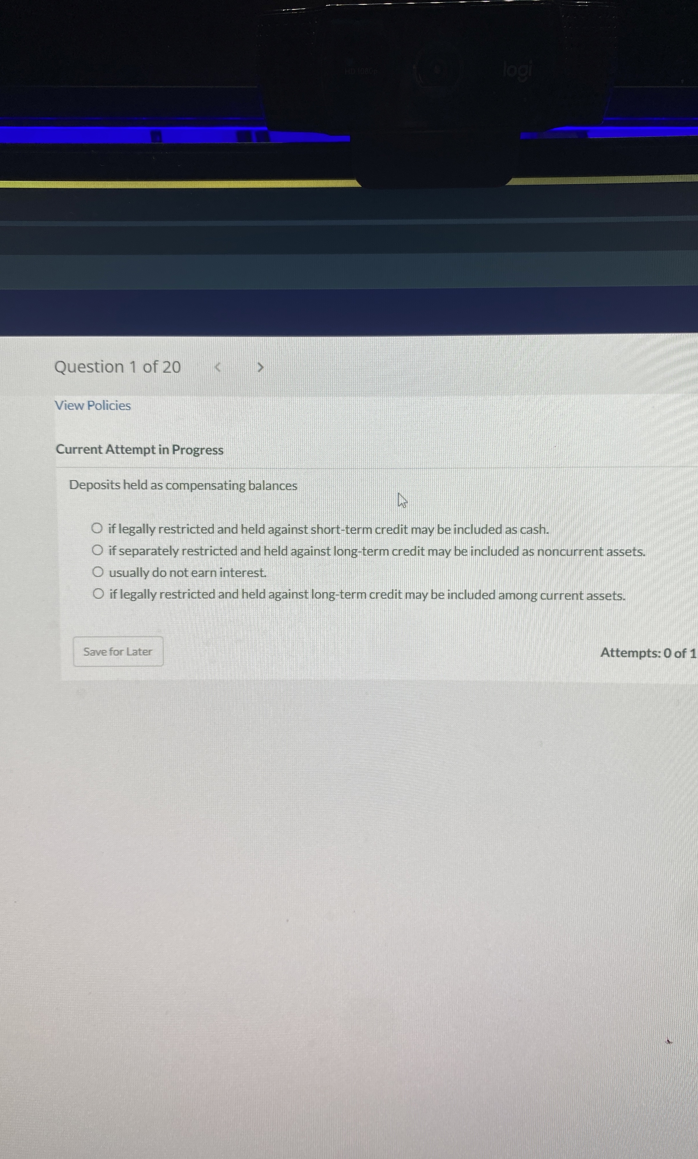 Question 1 of 2 0 View Policies Current Attempt