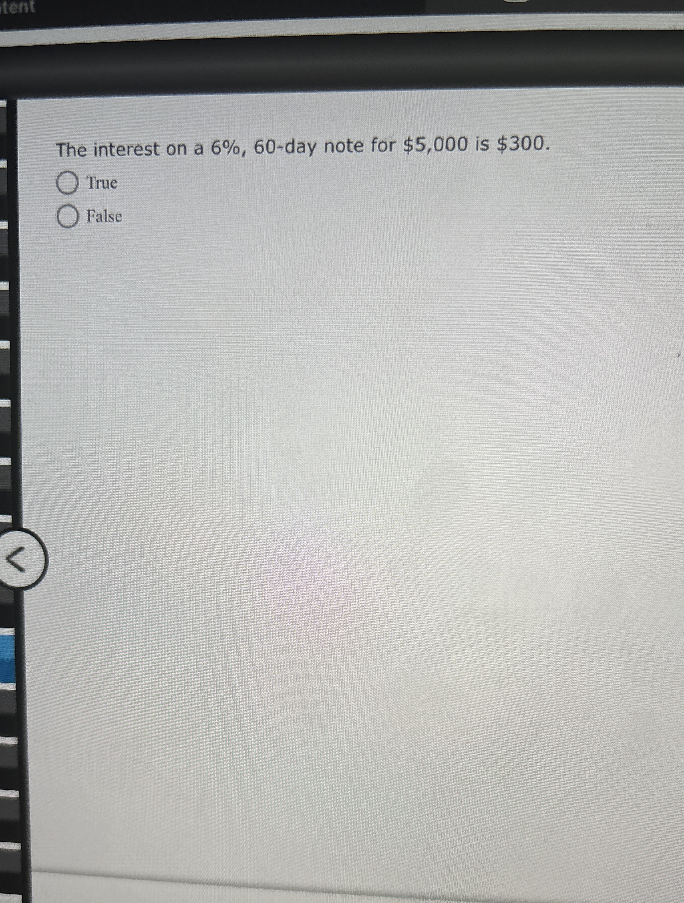 The interest on a 6 % 6 0 day note for 5 0 0 0 is