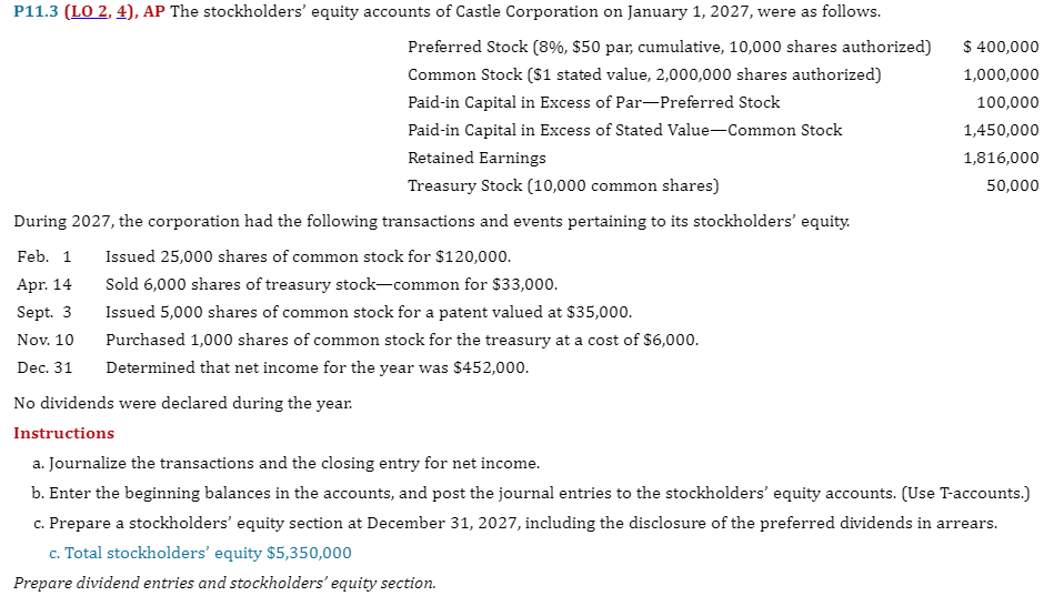 P 1 1 . 3 ( LO 2 , 4 ) , AP The stockholders