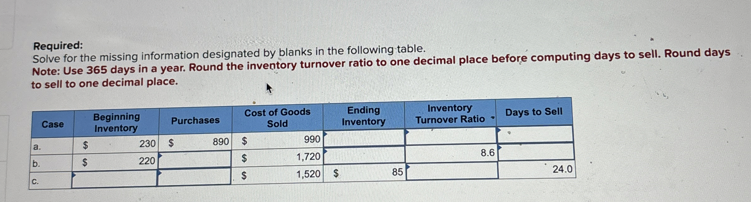 Required: Solve for the missing information
