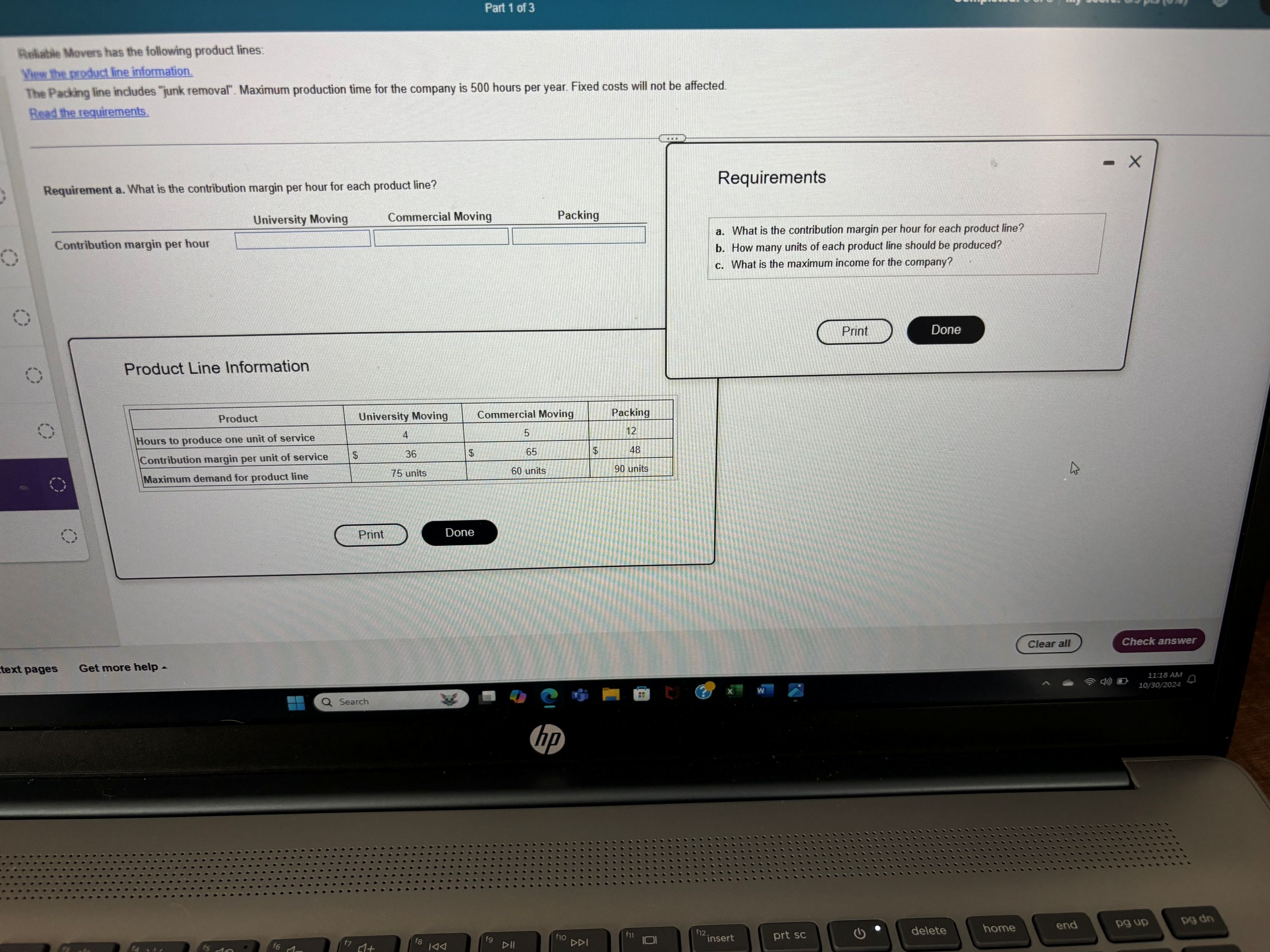 a . What is the contribution margin per hour for