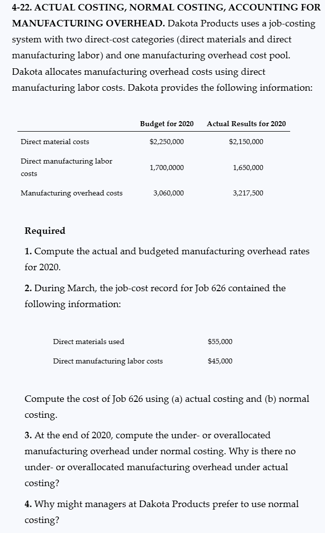 4 - 2 2 . ACTUAL COSTING, NORMAL COSTING,