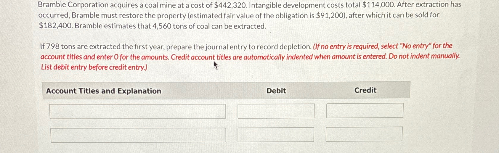 Bramble Corporation acquires a coal mine at a