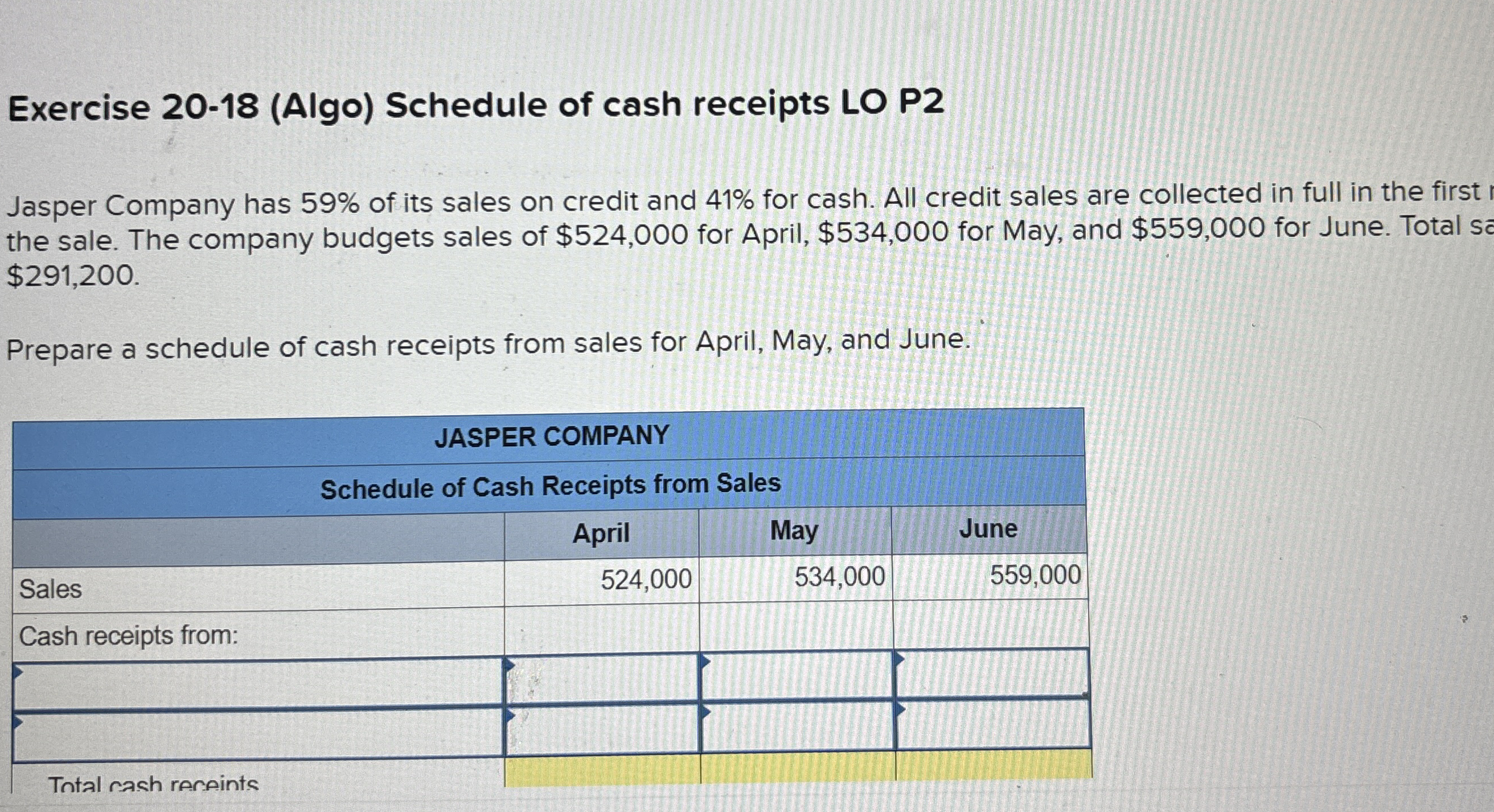 Exercise 2 0 - 1 8 ( Algo ) Schedule of cash