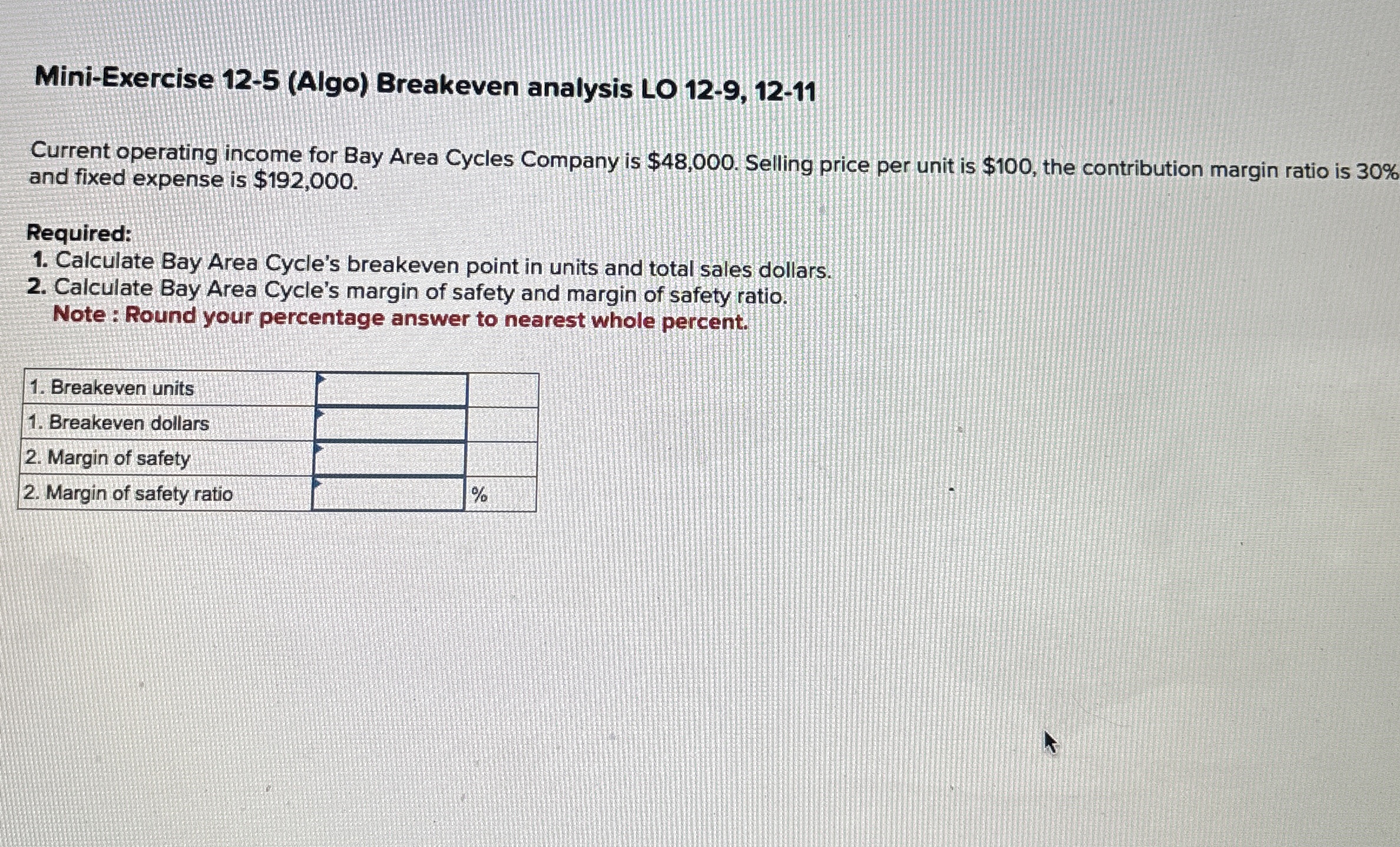 Mini - Exercise 1 2 - 5 ( Algo ) Breakeven