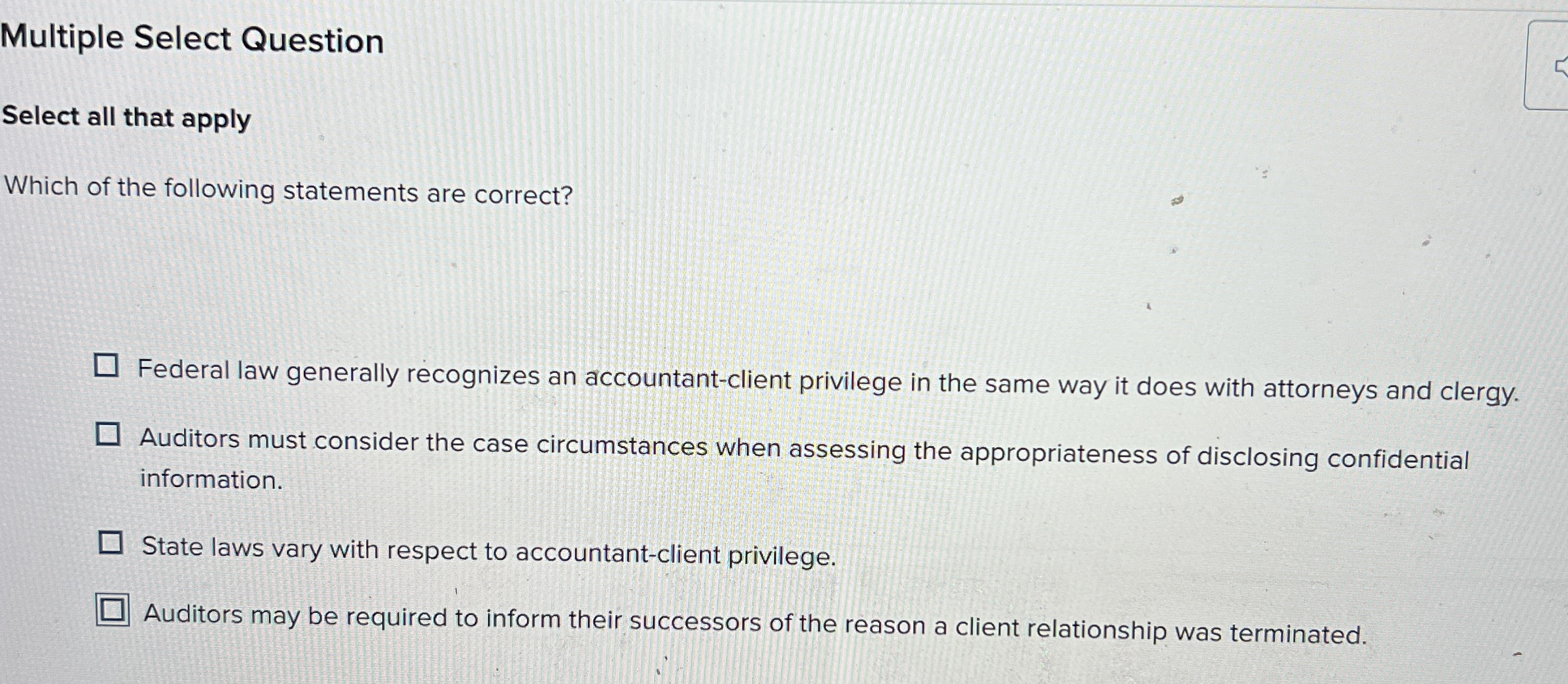 Multiple Select Question Select all that apply
