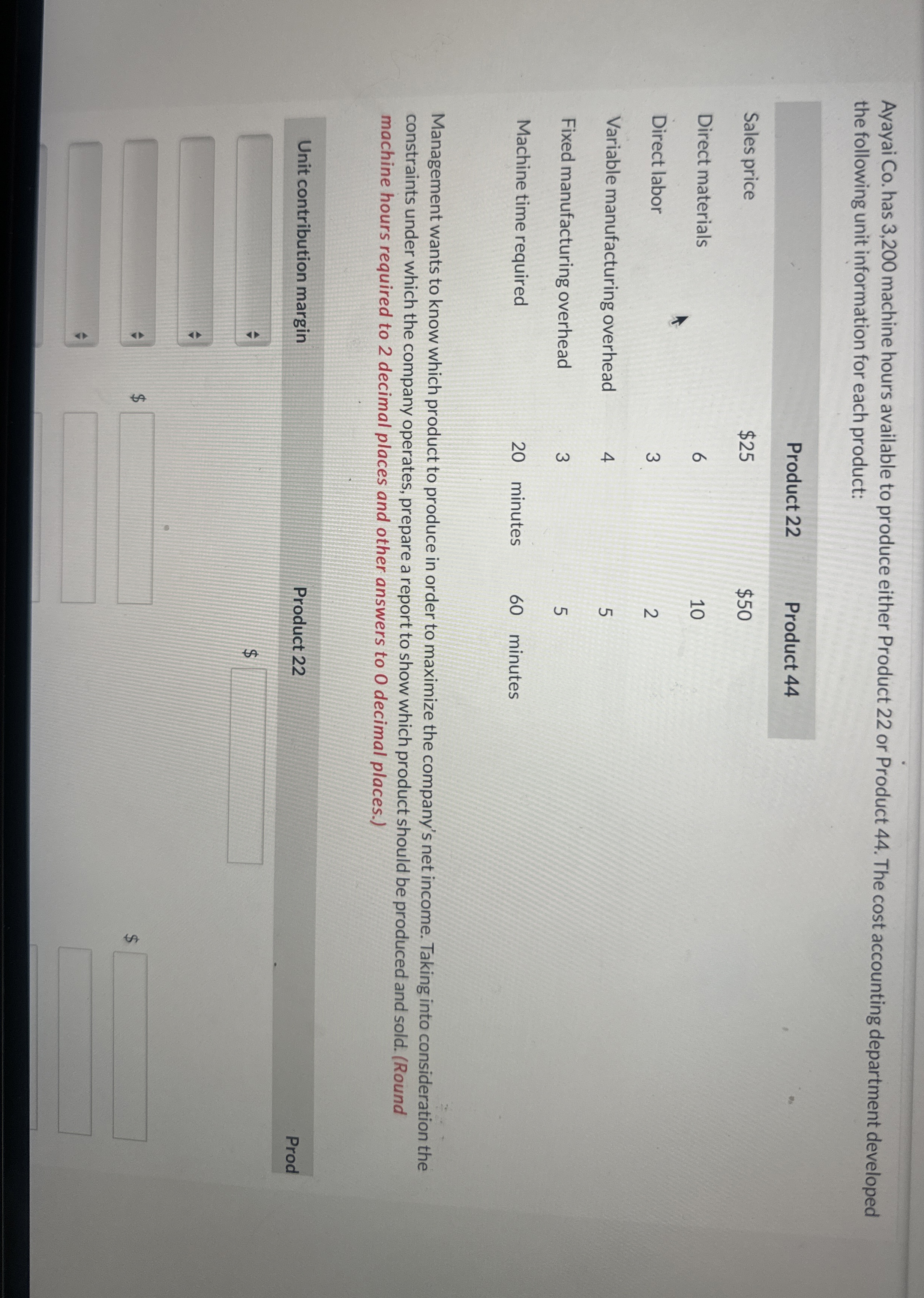 Ayayai Co . has 3 , 2 0 0 machine hours available