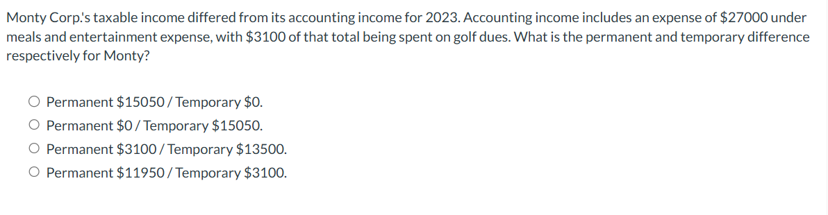 Monty Corp. ' s taxable income differed from its