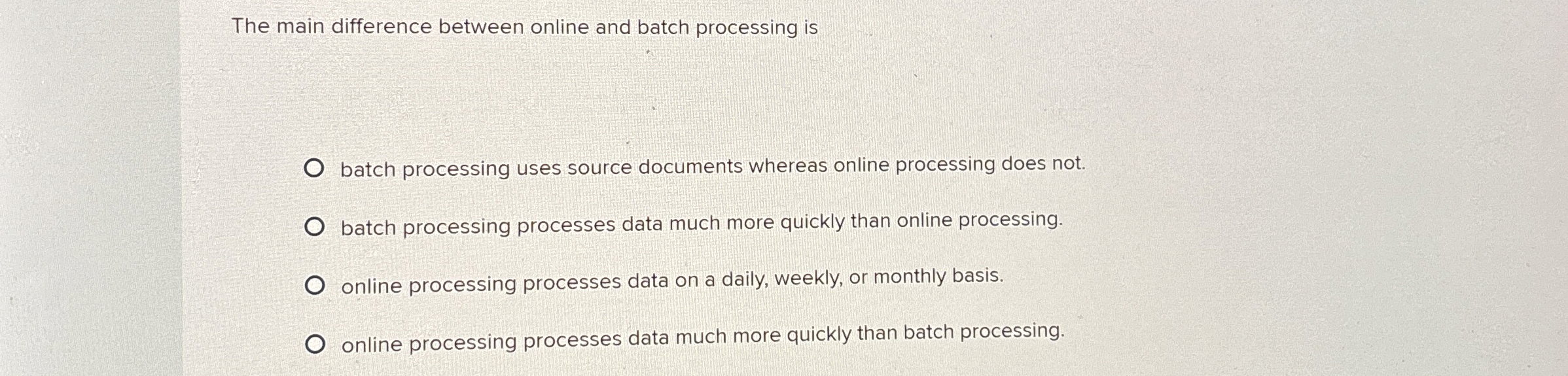 The main difference between online and batch