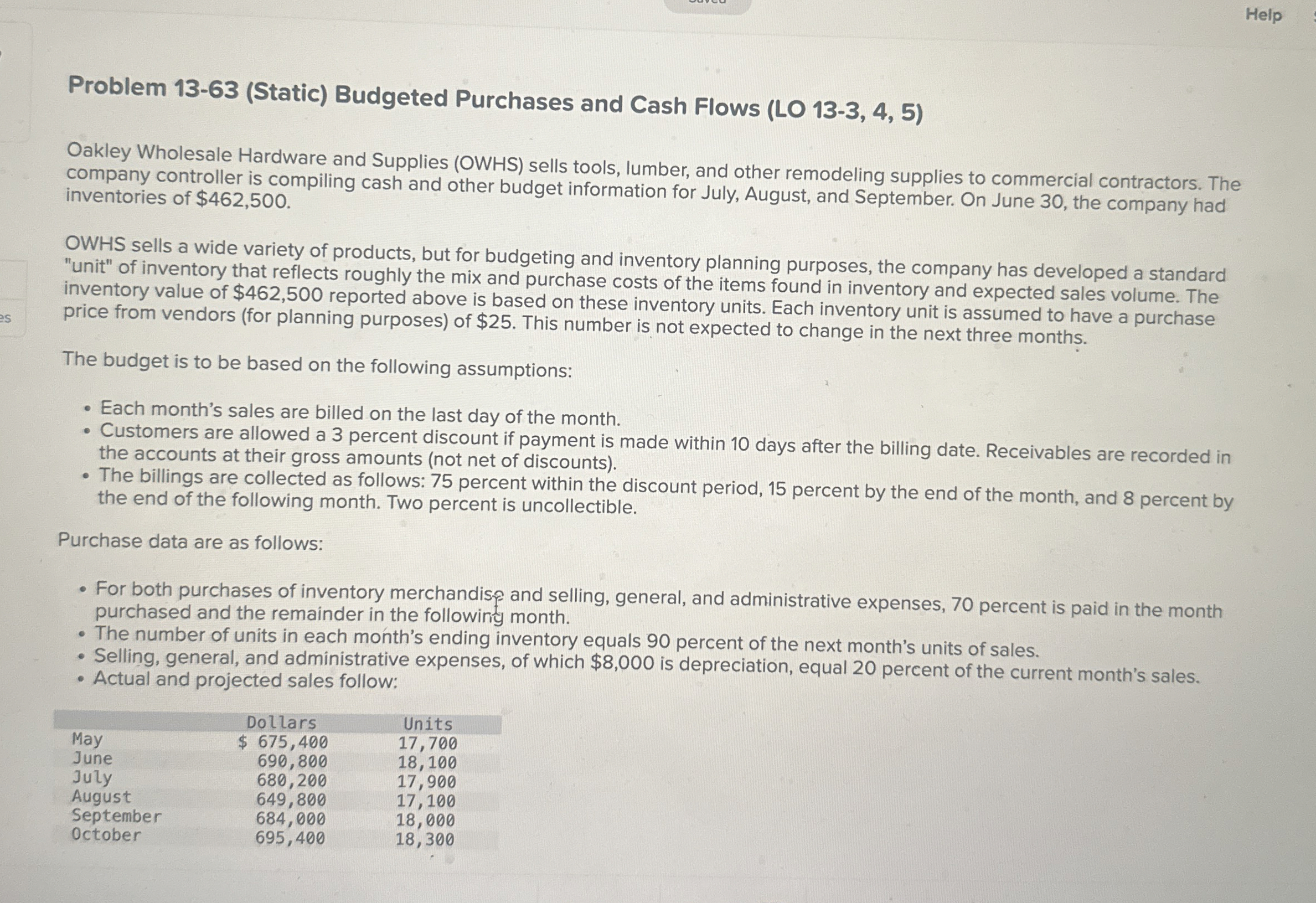 Problem 1 3 - 6 3 ( Static ) Budgeted Purchases