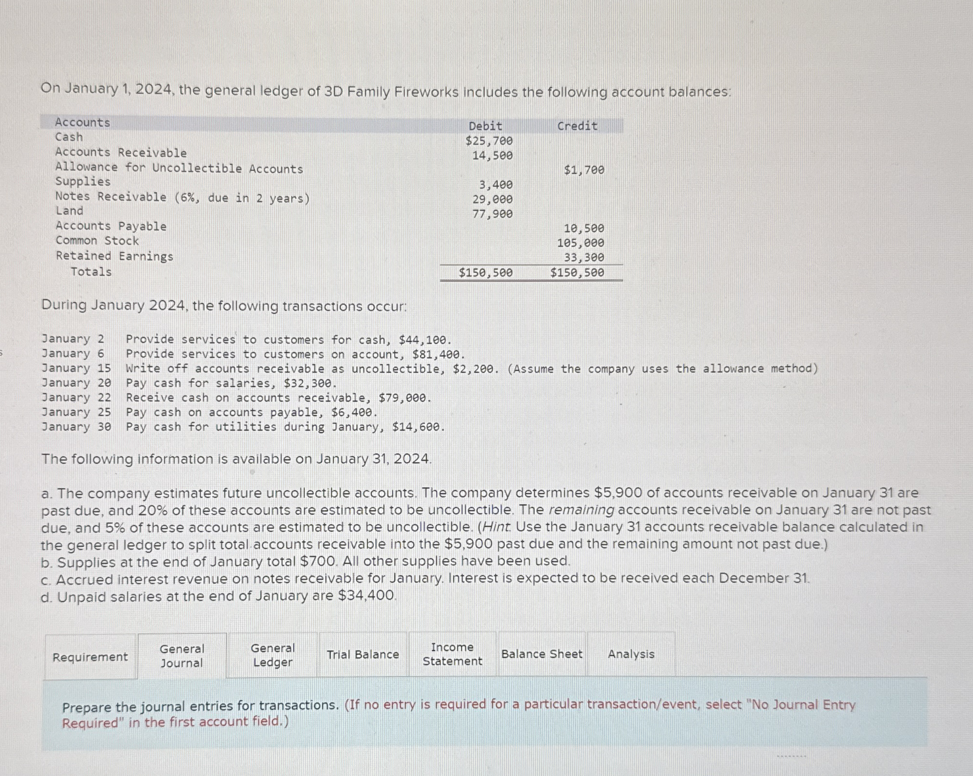 On January 1 , 2 0 2 4 , the general ledger of 3
