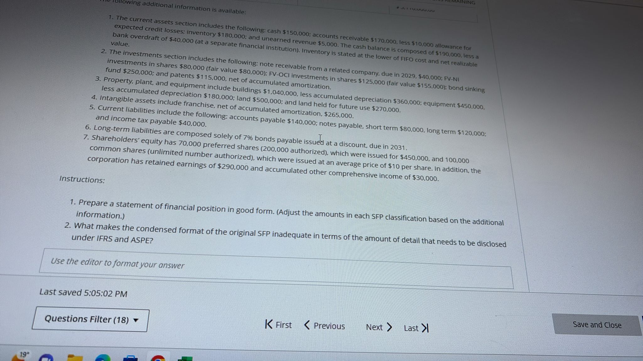 The current assets section includes the