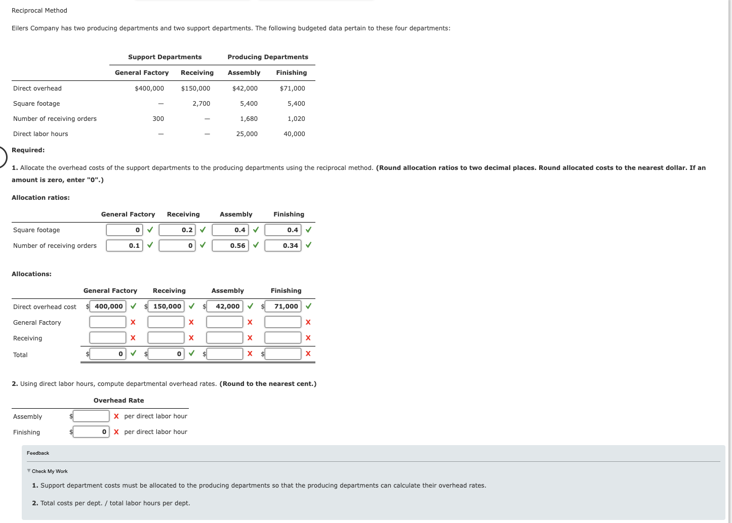 Reciprocal Method Eilers Company has two