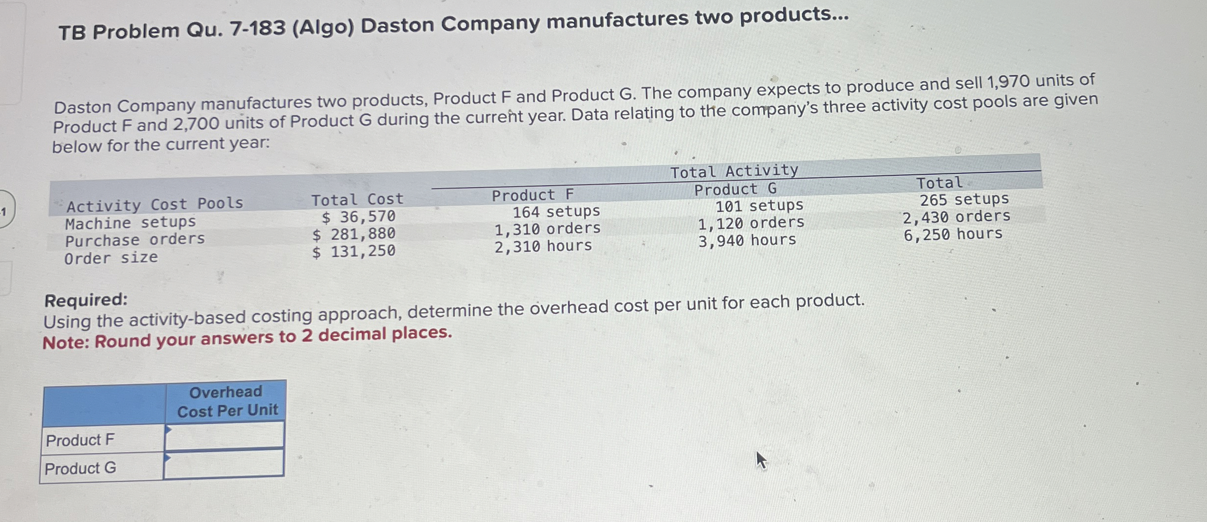 TB Problem Qu . 7 - 1 8 3 ( Algo ) Daston Company