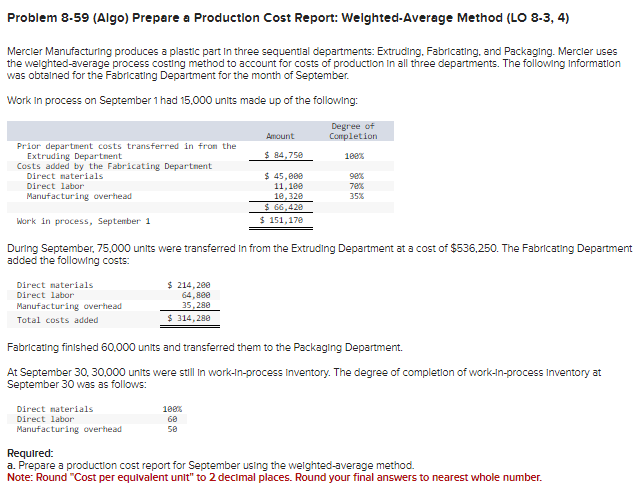 Problem 8 - 5 9 ( Algo ) Prepare a Production
