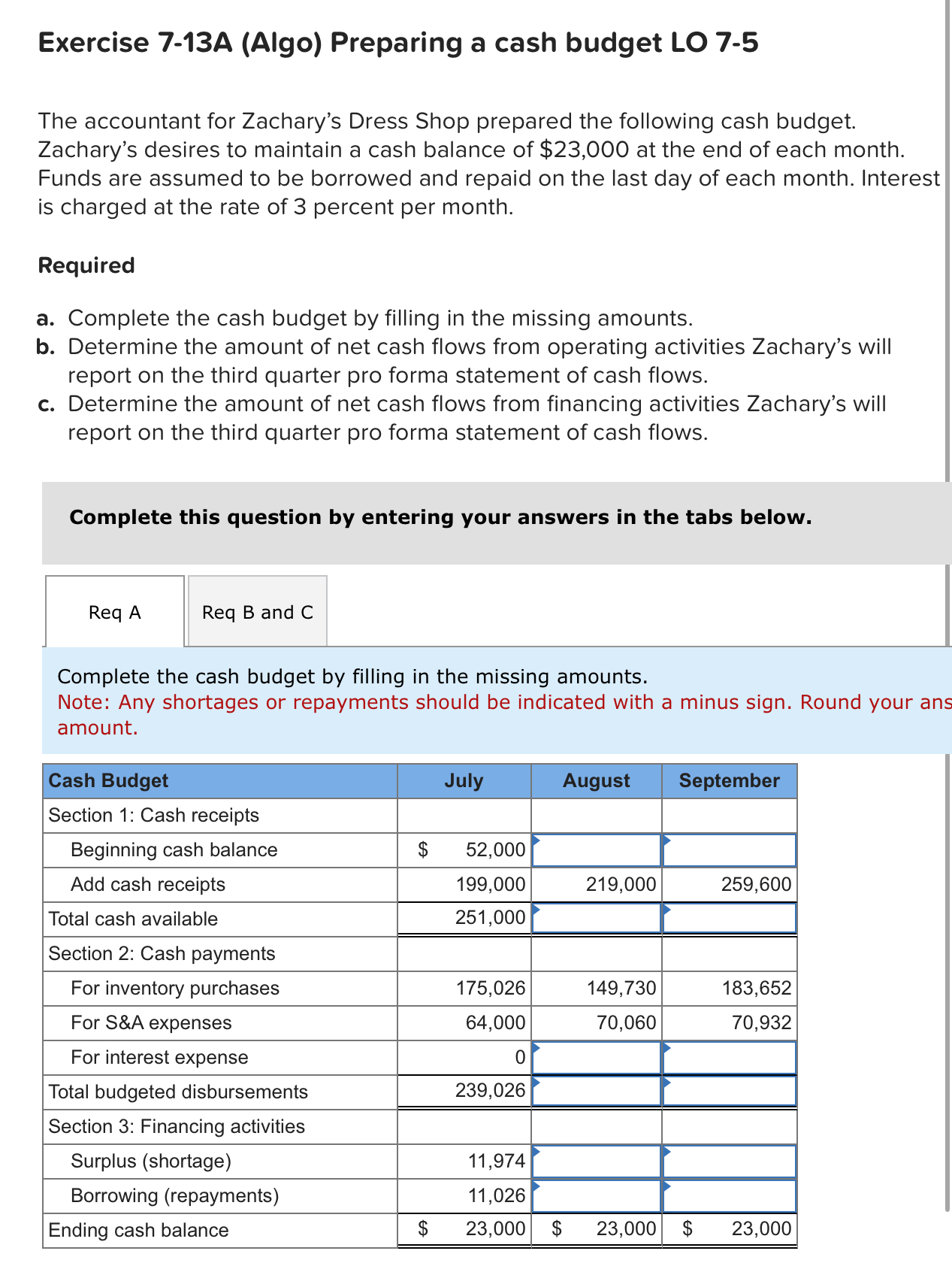 Exercise 7 - 1 3 A ( Algo ) Preparing a cash