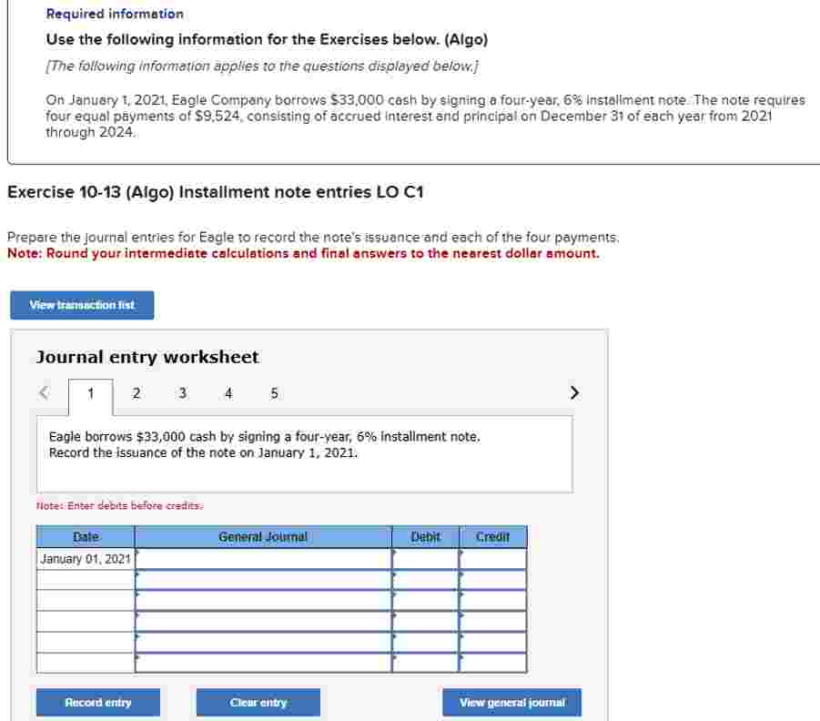 Exercise 1 0 - 1 3 ( Algo ) Installment note