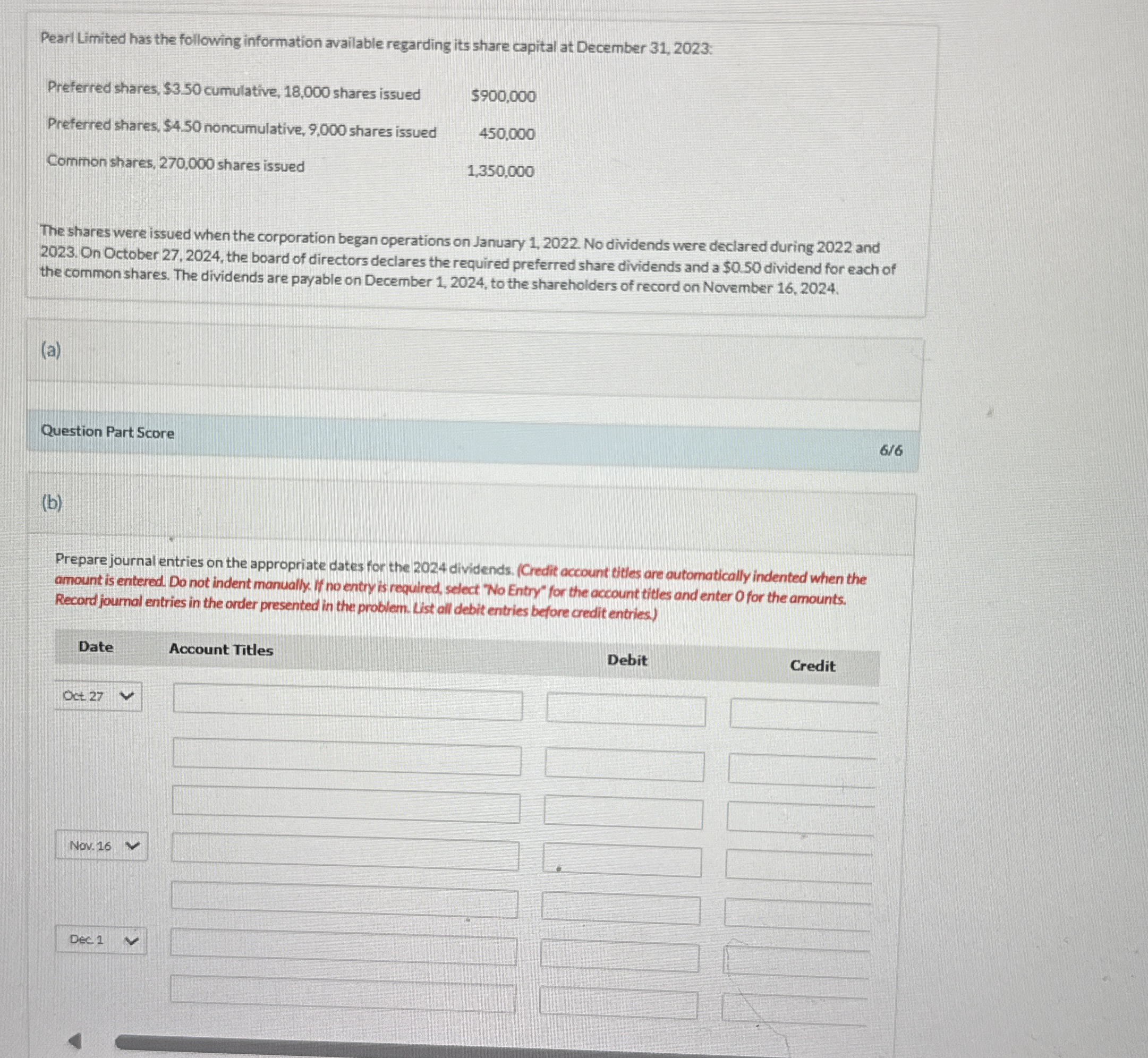 Pearl Limited has the following information