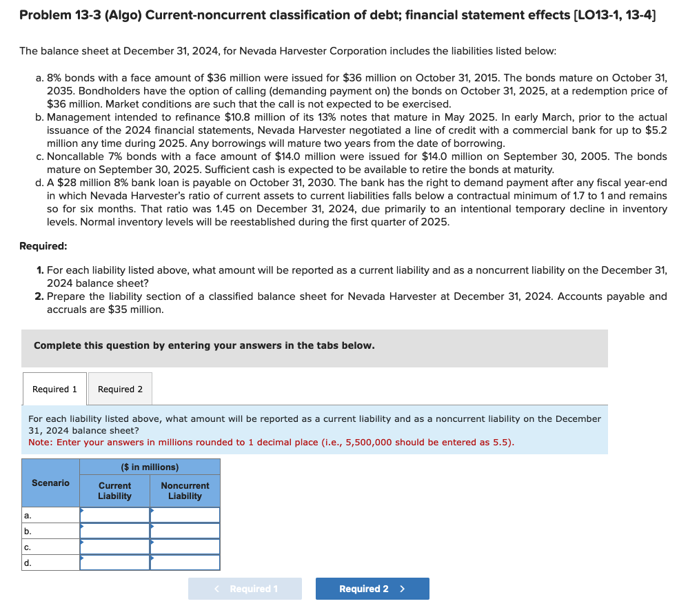 Problem 1 3 - 3 ( Algo ) Current - noncurrent