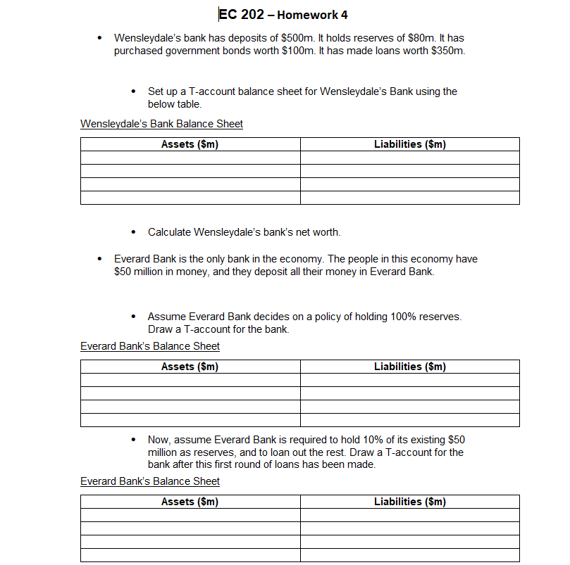 | EC 2 0 2 - Homework 4 - Wensleydale's bank has