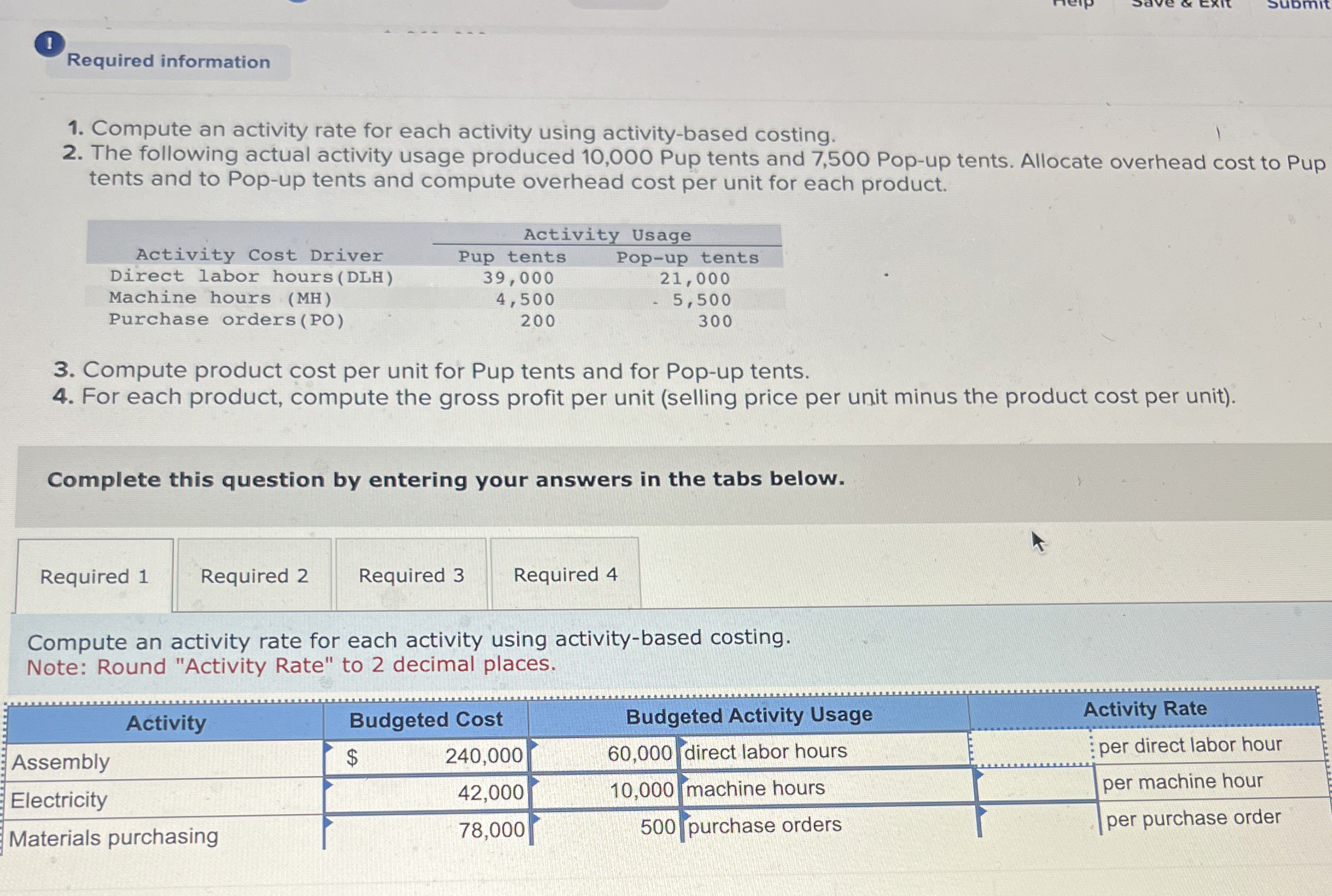 ( 1 ) Required information Compute an activity