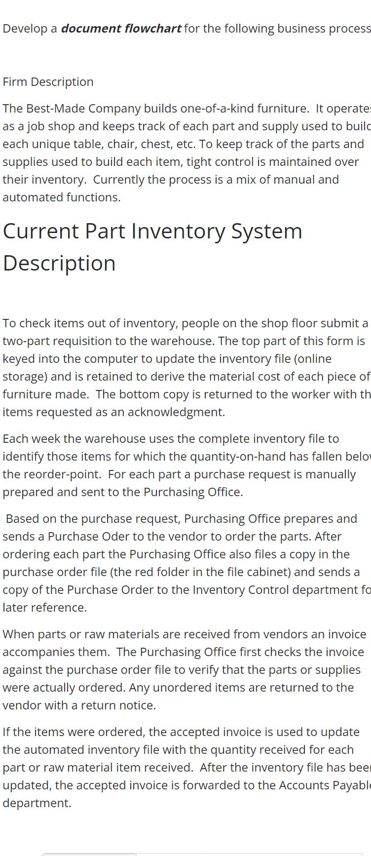 Develop a document flowchart for the following
