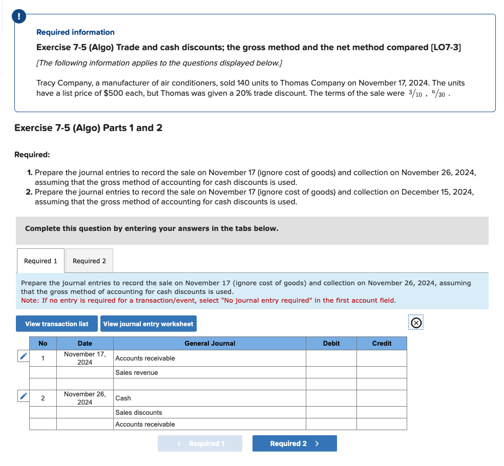 Required information Exercise 7 - 5 ( Algo )